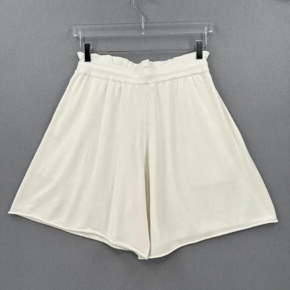 LUNYA Cozy Cotton Silk Loose Shorts Large White Wide Leg Knit Pull On Long NEW