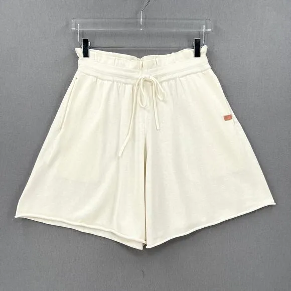 LUNYA Cozy Cotton Silk Loose Shorts Large White Wide Leg Knit Pull On Long NEW