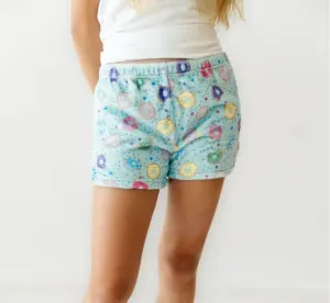 Macaron   Me Plush Shorts - Turquoise Donuts