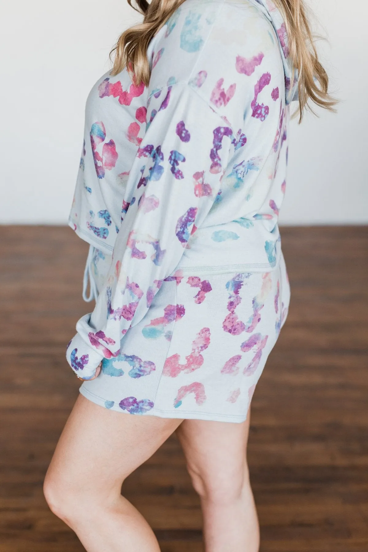Made To Be Wild Leopard Lounge Shorts- Light Blue
