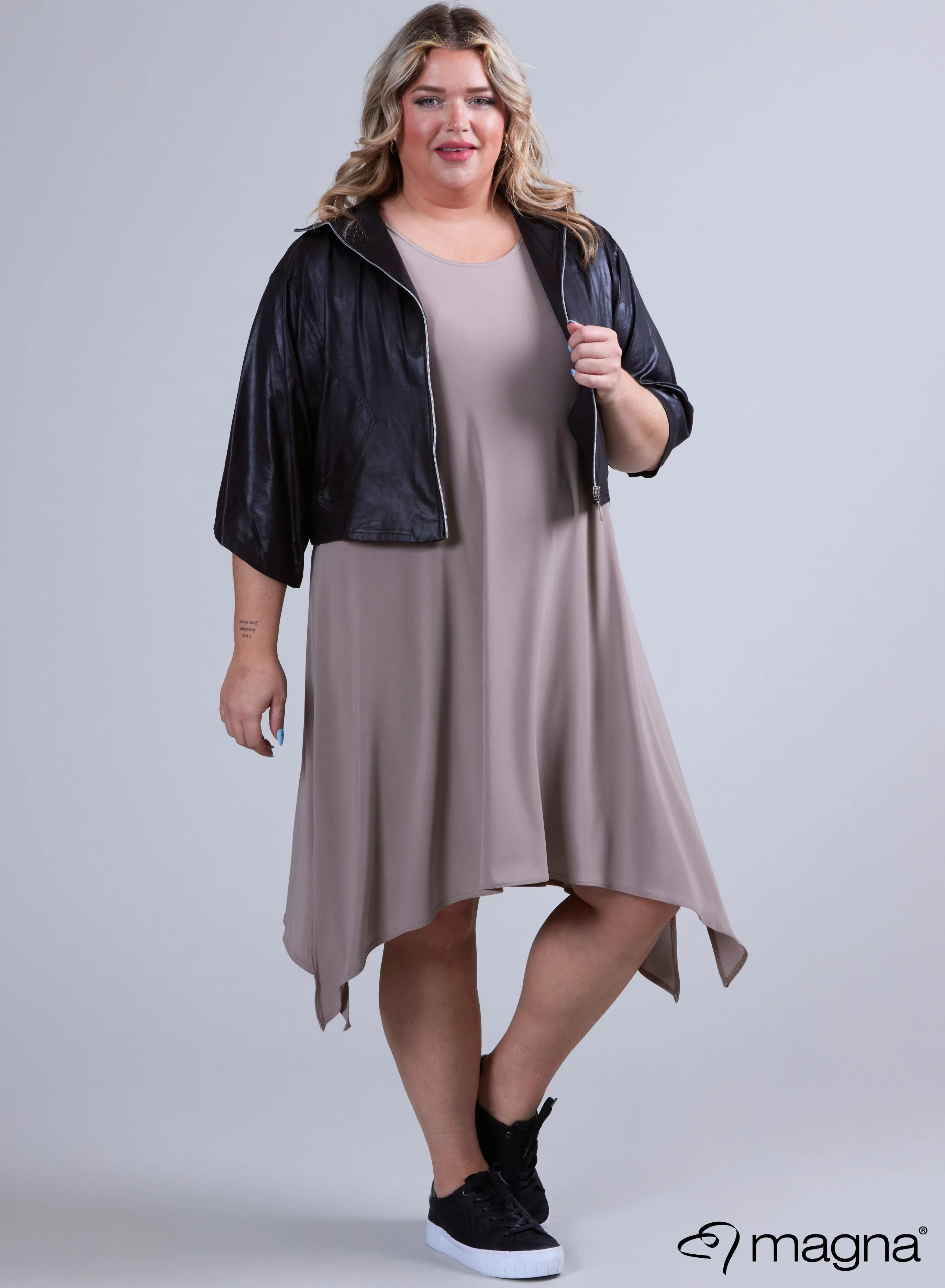 Magna Baggy Cropped Leather Look Jacket Black