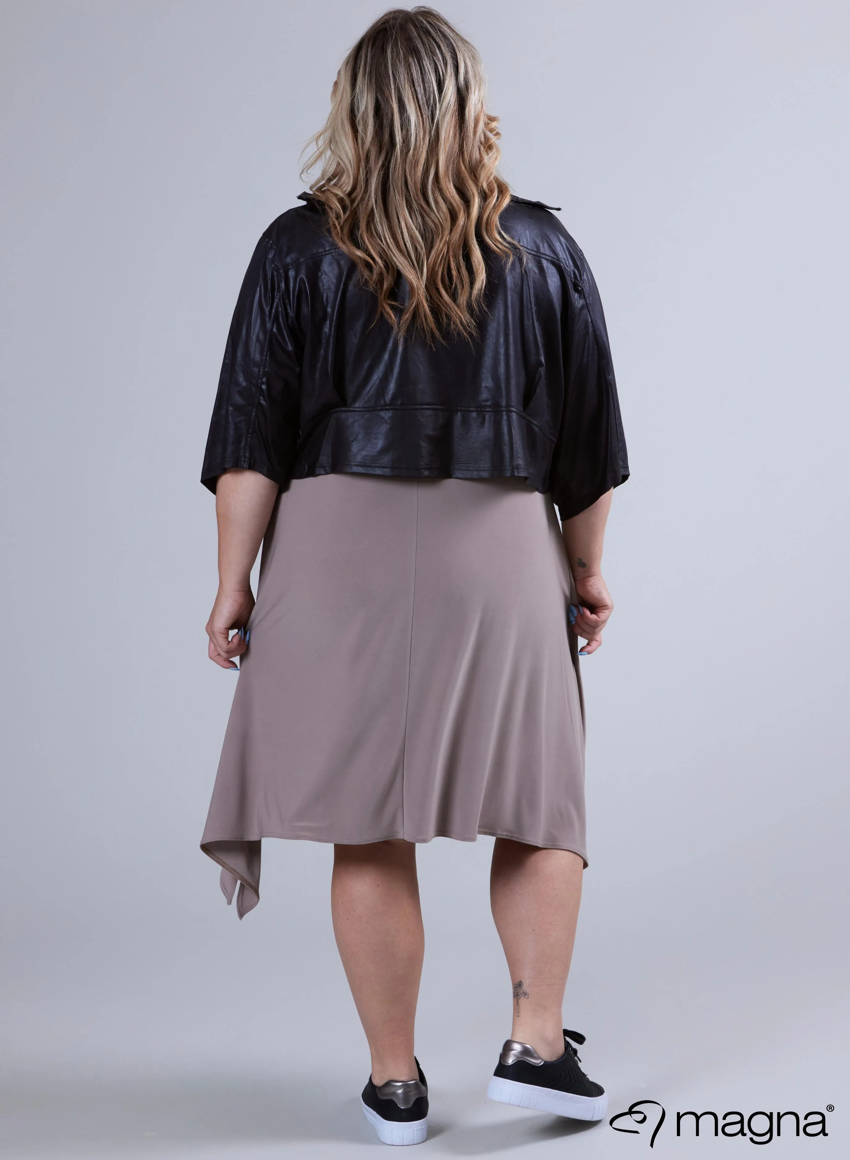Magna Baggy Cropped Leather Look Jacket Black