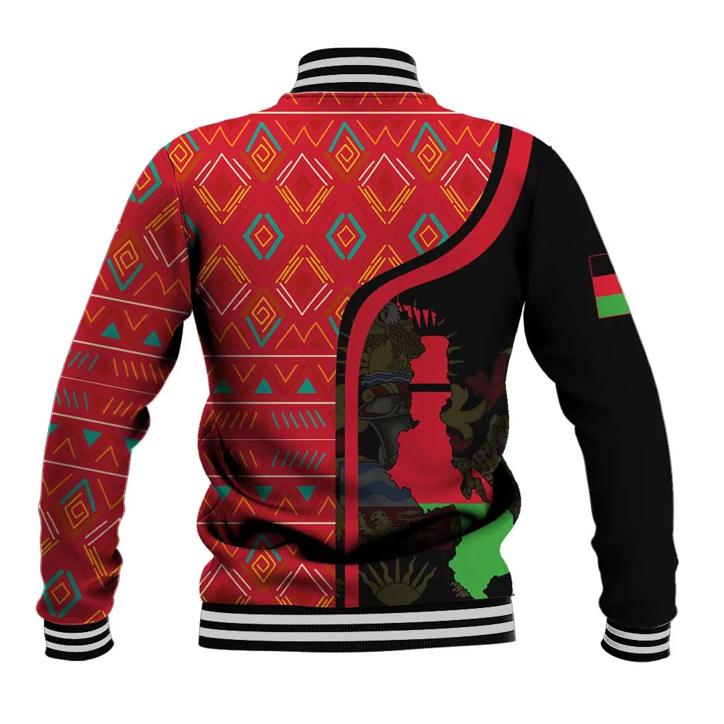 Malawi Patterns African Baseball Jacket Blended with Flag Colors and National Emblem TS04