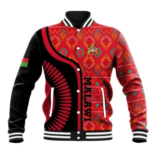Malawi Patterns African Baseball Jacket Blended with Flag Colors and National Emblem TS04