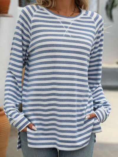 Mandy Striped Round Neck Long Sleeve T-Shirt