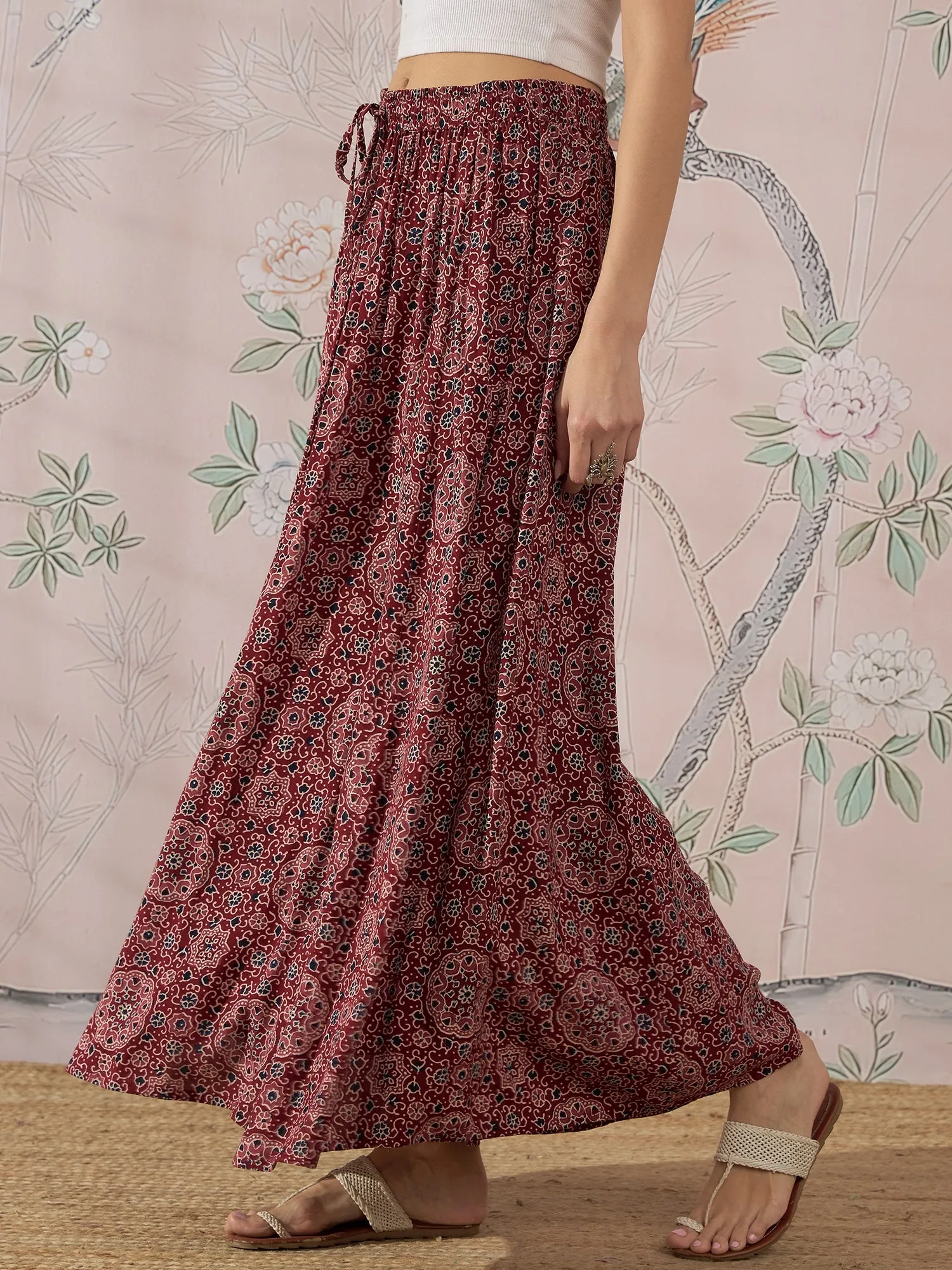 MAROON  NAVY AJRAKH FR SKIRT