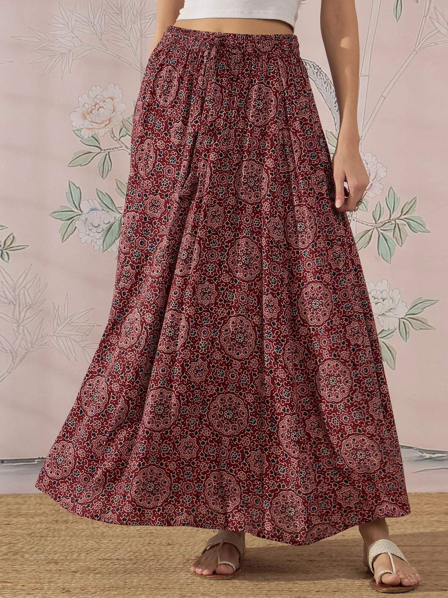 MAROON  NAVY AJRAKH FR SKIRT