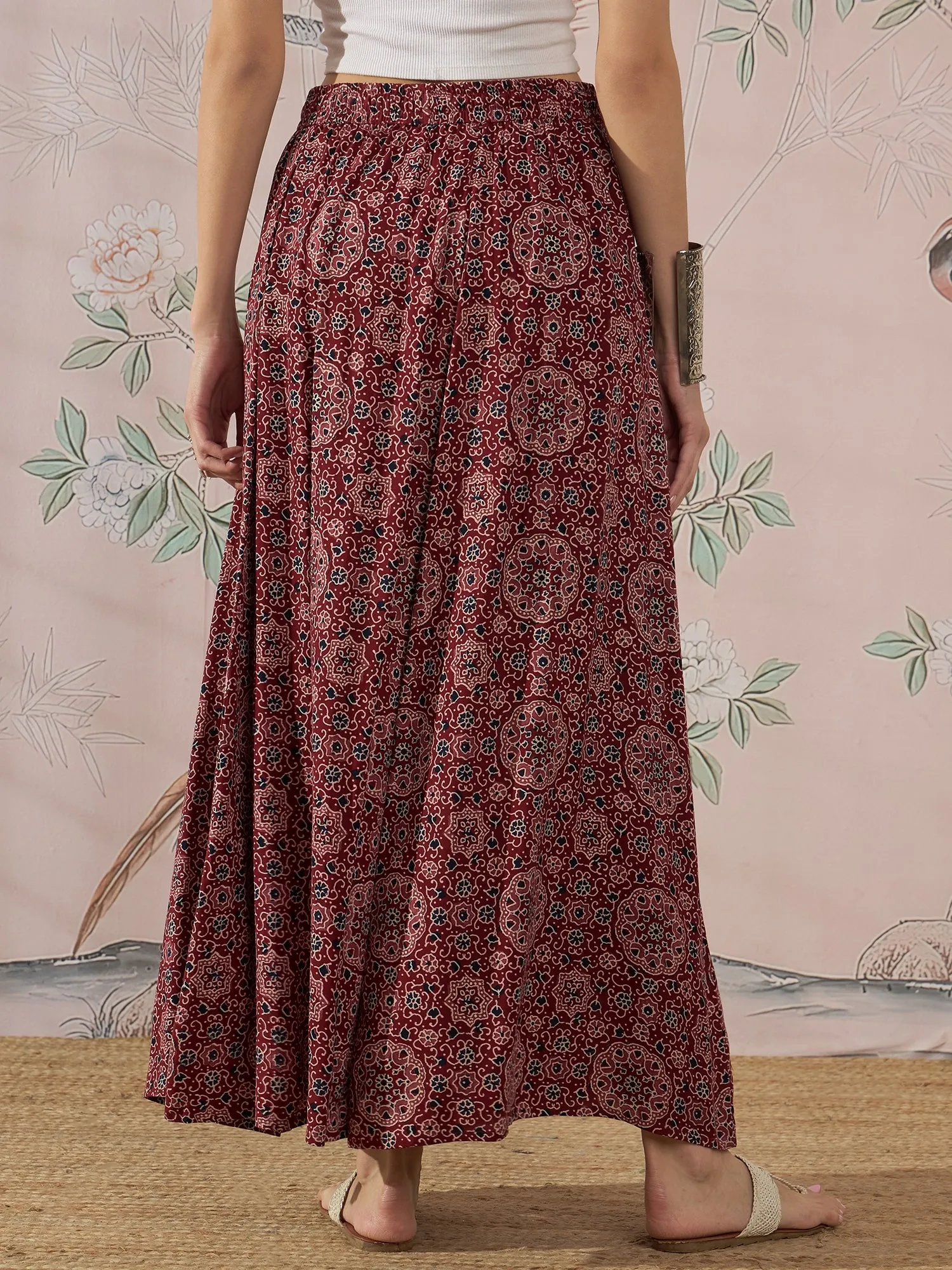 MAROON  NAVY AJRAKH FR SKIRT