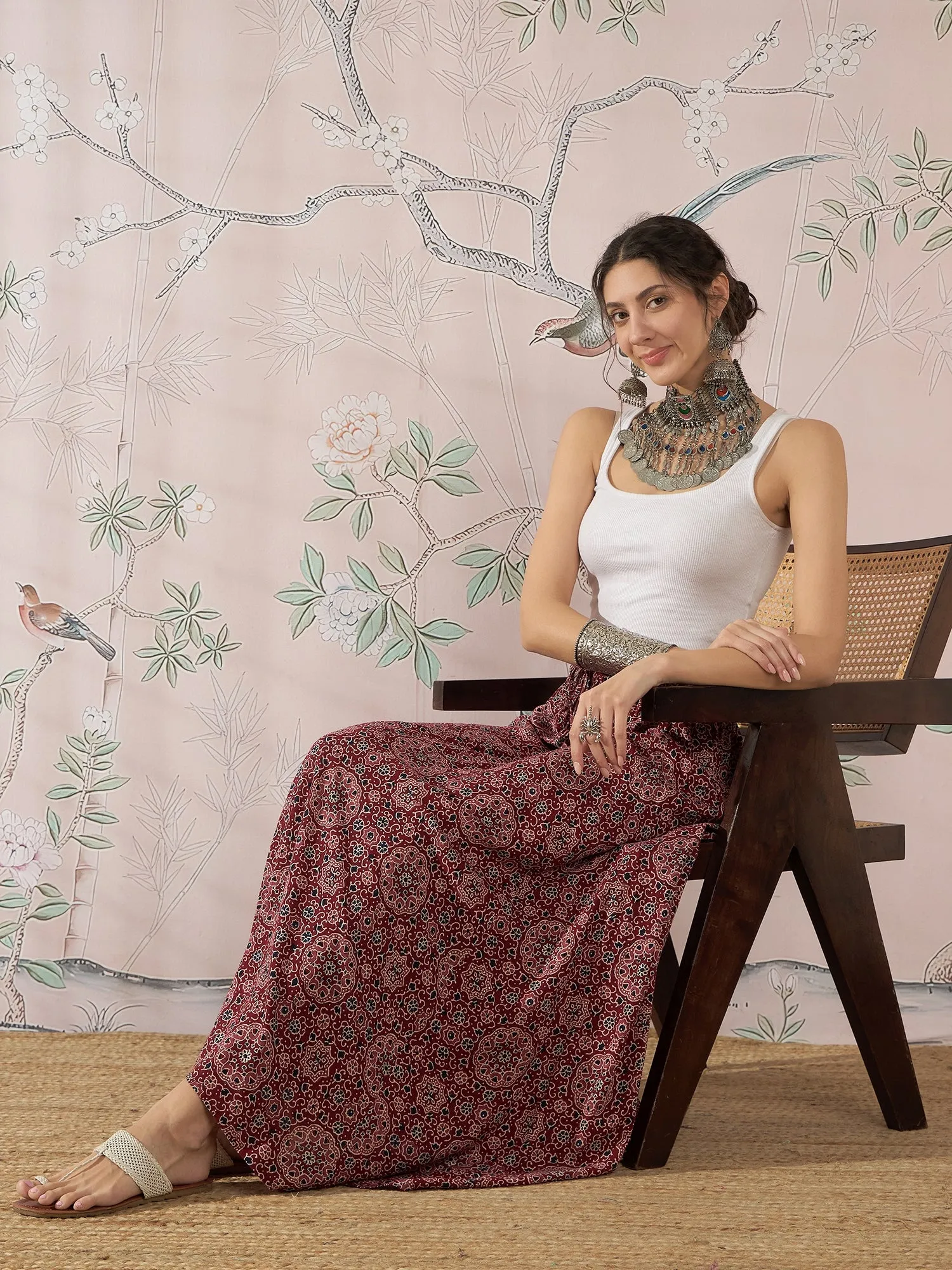 MAROON  NAVY AJRAKH FR SKIRT