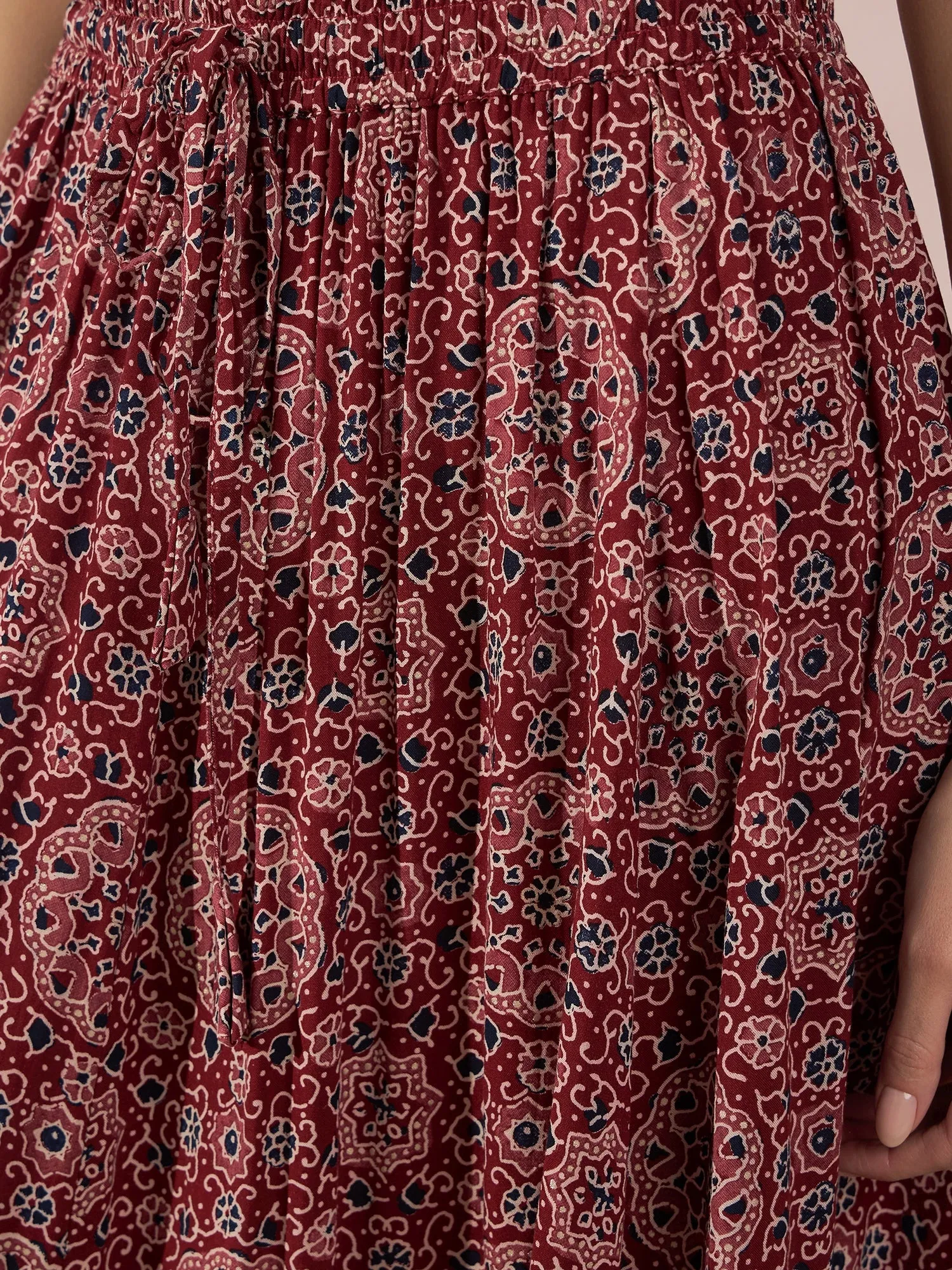 MAROON  NAVY AJRAKH FR SKIRT