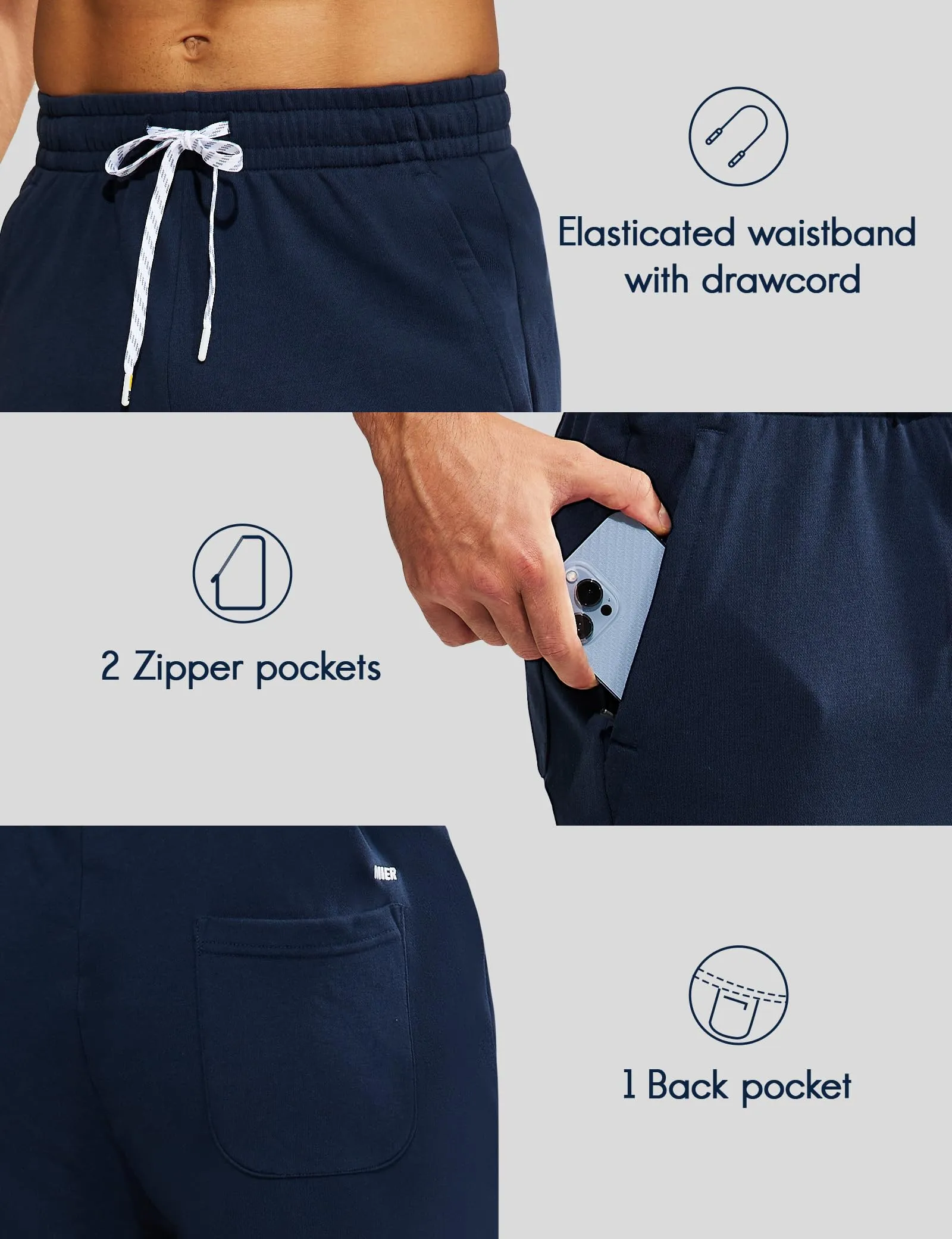 Men's Cotton Sweat Shorts 7 Inch Lounge Jersey Shorts