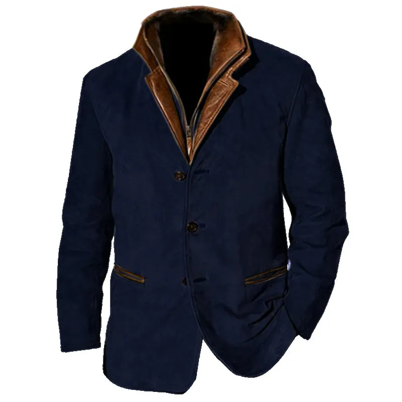 Men’s Jacket – Vintage Look – Classic Fit – Button Closure – Suede-Effect Design