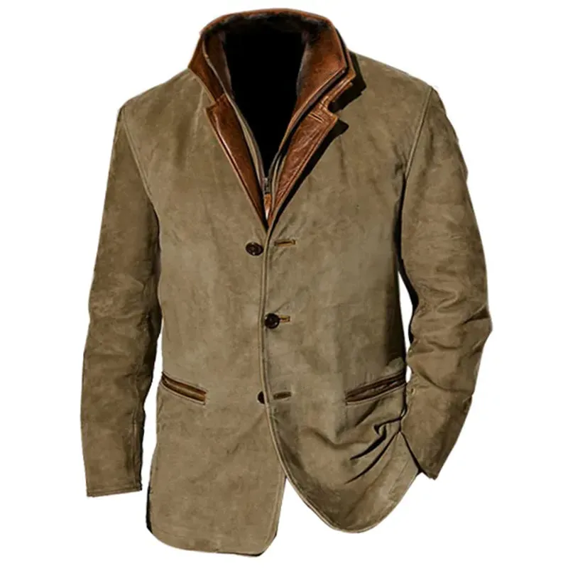 Men’s Jacket – Vintage Look – Classic Fit – Button Closure – Suede-Effect Design