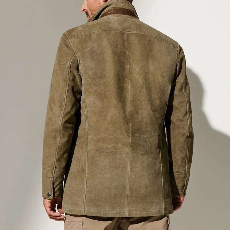 Men’s Jacket – Vintage Look – Classic Fit – Button Closure – Suede-Effect Design