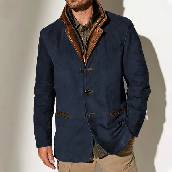 Men’s Jacket – Vintage Look – Classic Fit – Button Closure – Suede-Effect Design