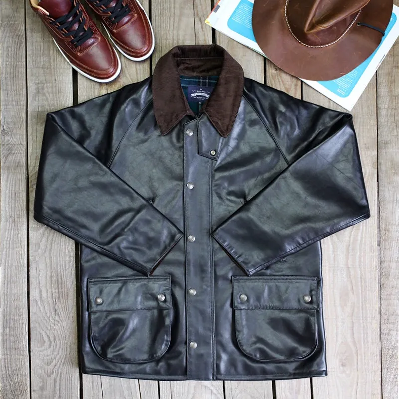 Mid-Length Hunting Leather Jacket