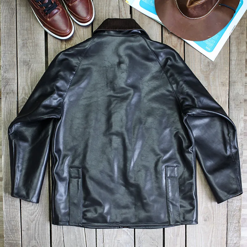 Mid-Length Hunting Leather Jacket