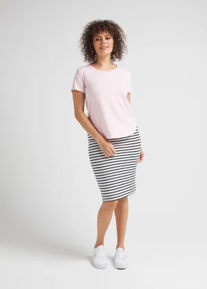 Midi Bamboo Whitney Tube Skirt - Grey Marle & Black Stripe