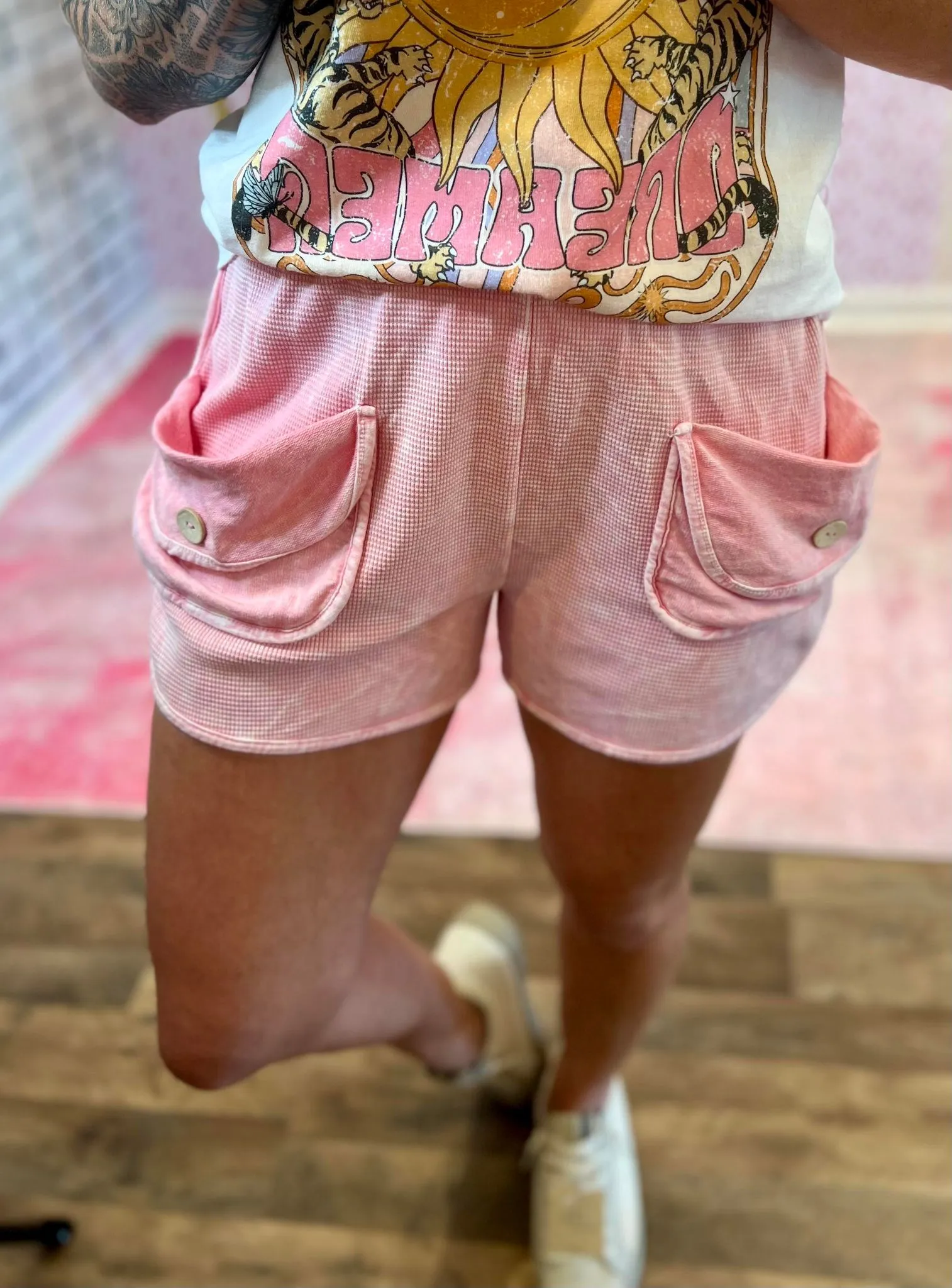 Mineral Wash Waffle Knit Pocket Shorts