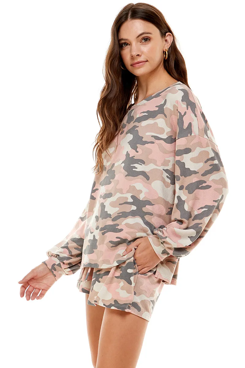 MINT PLUS PINK Women's Two Piece Pajama Heart Print Pjs Shirt and Elastic Shorts Loungewear Set with Pocket