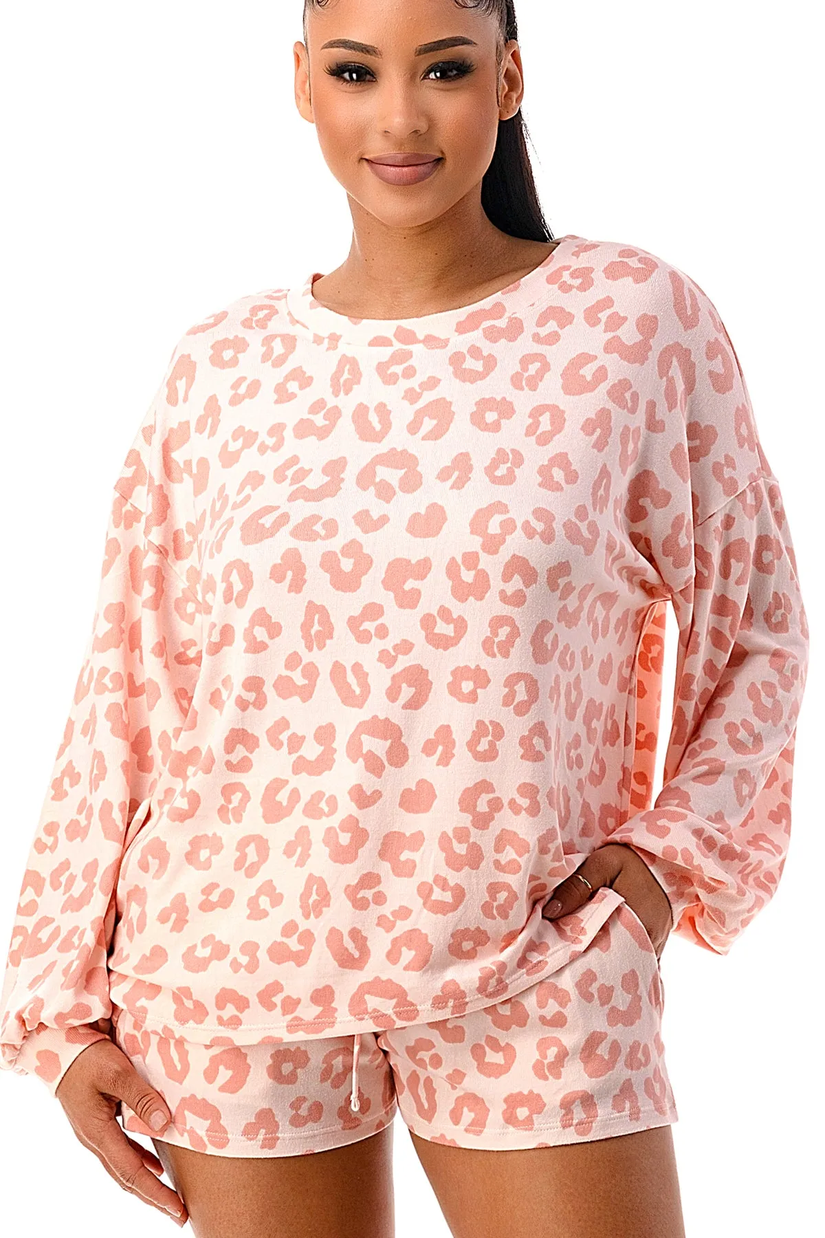MINT PLUS PINK Women's Two Piece Pajama Heart Print Pjs Shirt and Elastic Shorts Loungewear Set with Pocket