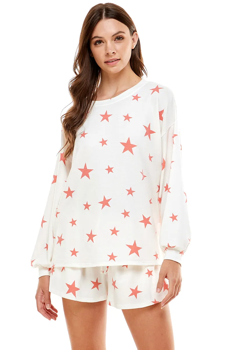 MINT PLUS PINK Women's Two Piece Pajama Heart Print Pjs Shirt and Elastic Shorts Loungewear Set with Pocket