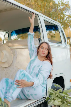 Mint Slouchie Tie Dye Cropped Crew