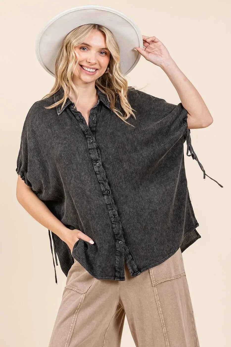 Mittoshop Mineral Wash Loose Fit Button Down Shirt