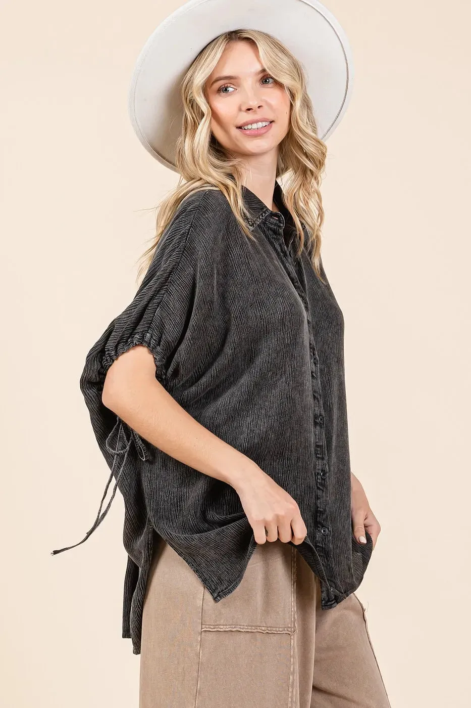 Mittoshop Mineral Wash Loose Fit Button Down Shirt