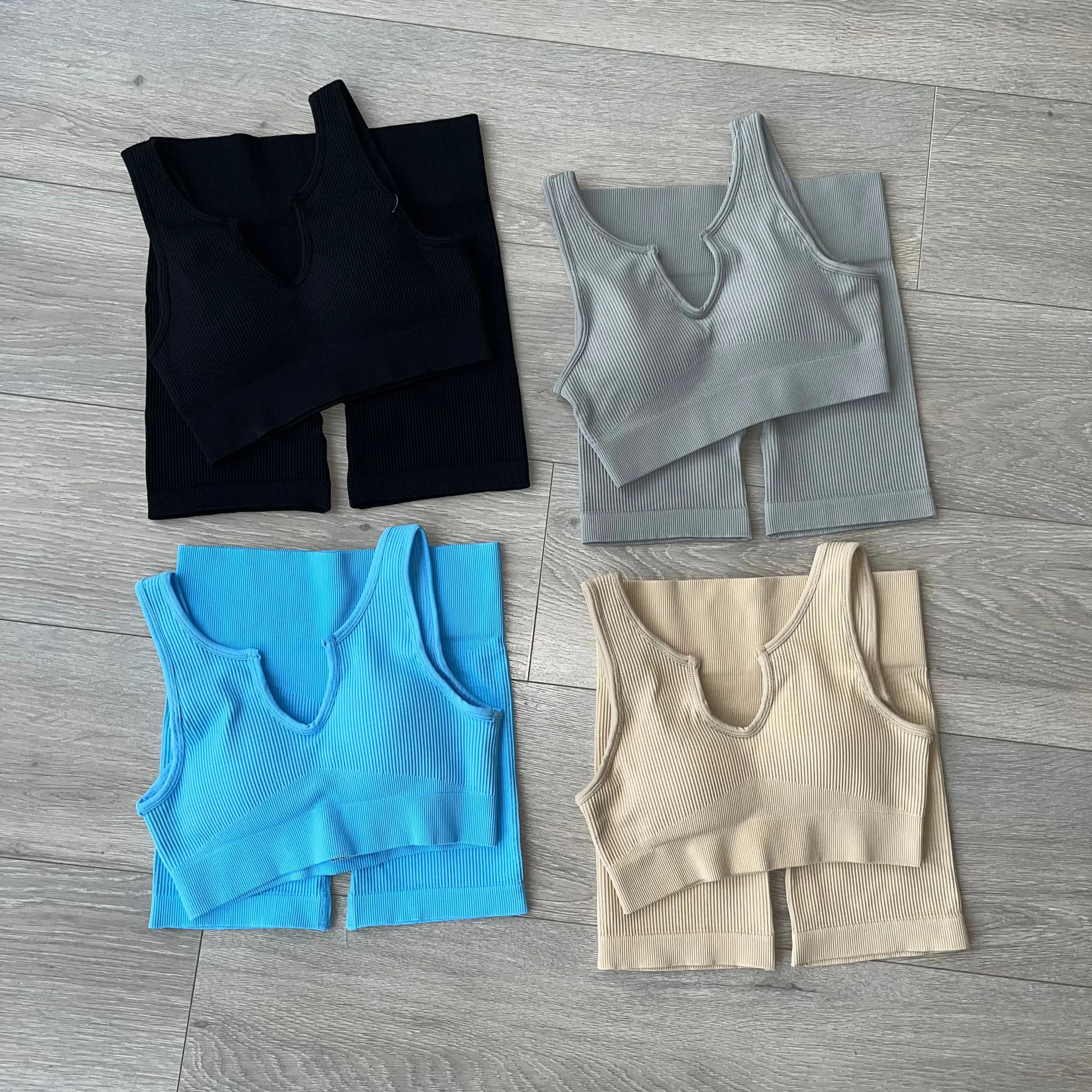 Montana seamless ribbed crop and shorts set - blue