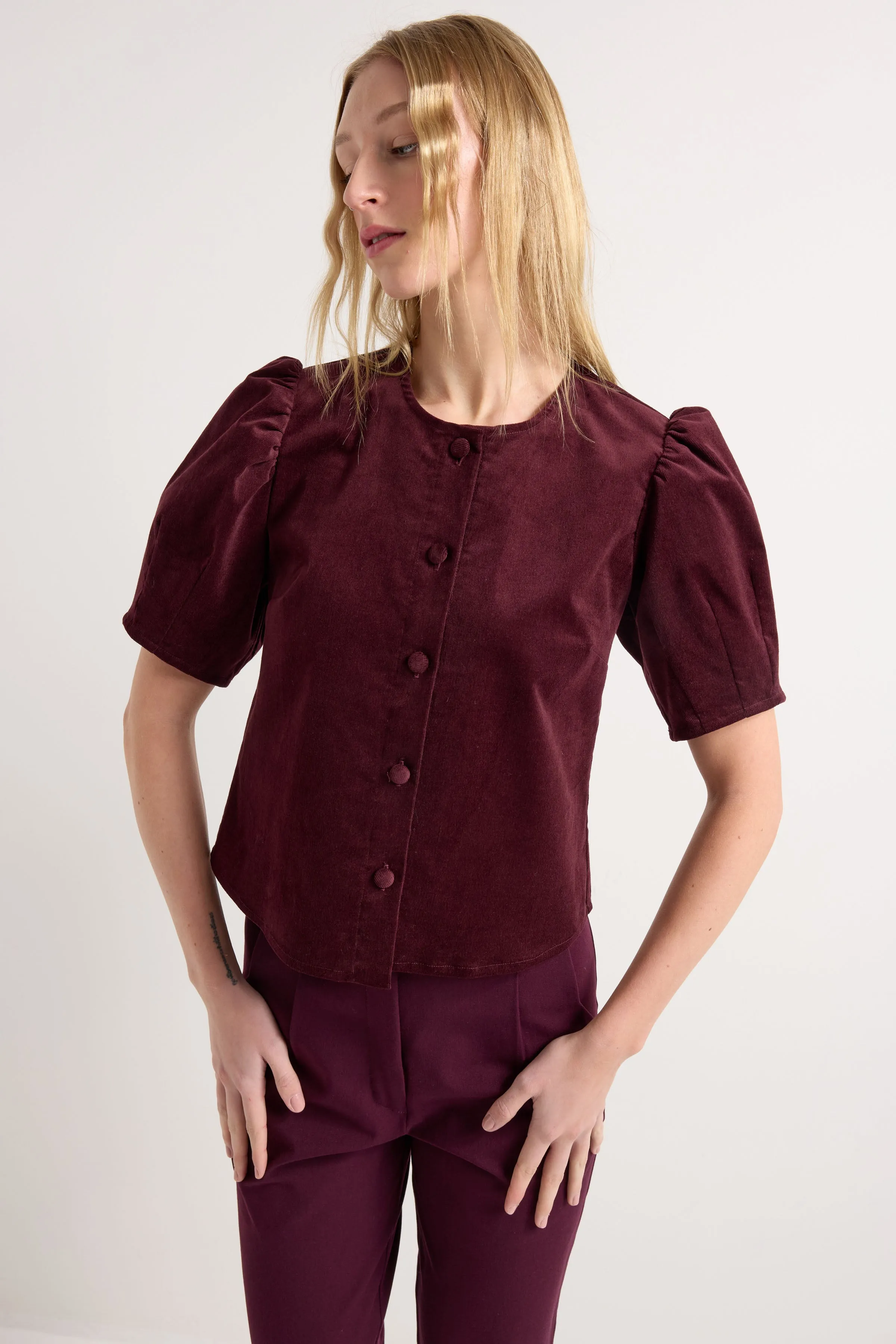 Moonflower Shirt - Sangria Cord