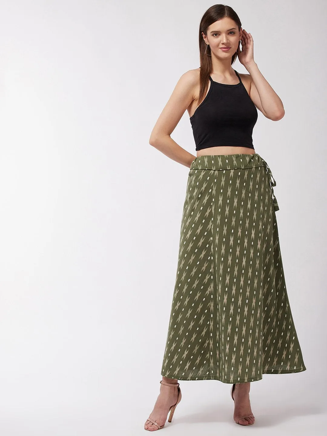 Moss Green Ikkat Skirt