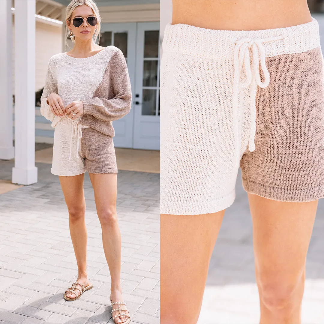 Moving Forward Cream White Colorblock Knit Shorts