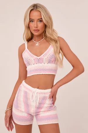 Multi Abstract Crochet Crop Top & Shorts Co-ord Set - Hattie