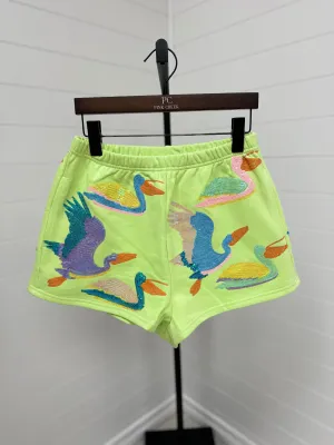 Multi Bird Shorts - Lime Green [Queen of Sparkles]
