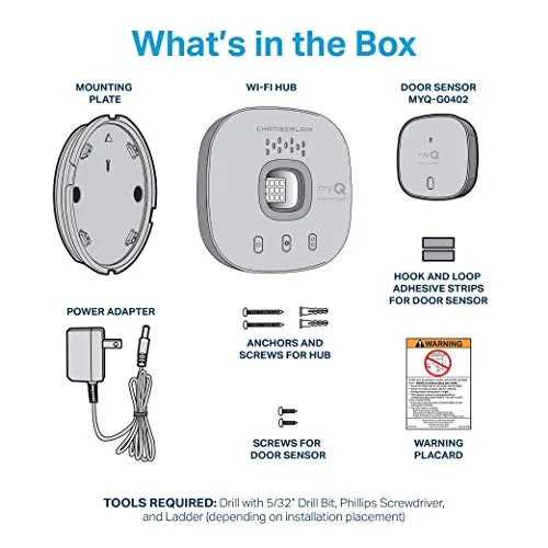 myQ Smart Garage Door Opener Chamberlain myQ-G0401 - Wireless Smart Garage Hub and Controller, Wi-Fi and Bluetooth, Smartphone Control, White