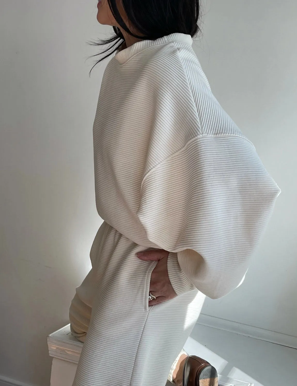 Na Nin - Margot Rippled Cotton Cropped Sweatshirt (Cream)