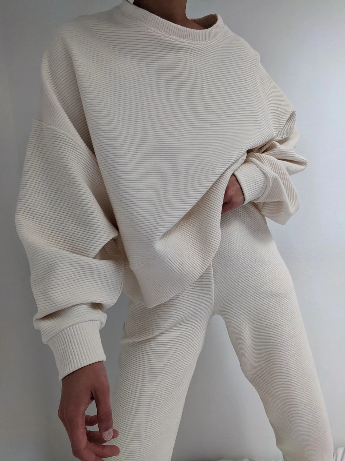 Na Nin - Margot Rippled Cotton Cropped Sweatshirt (Cream)