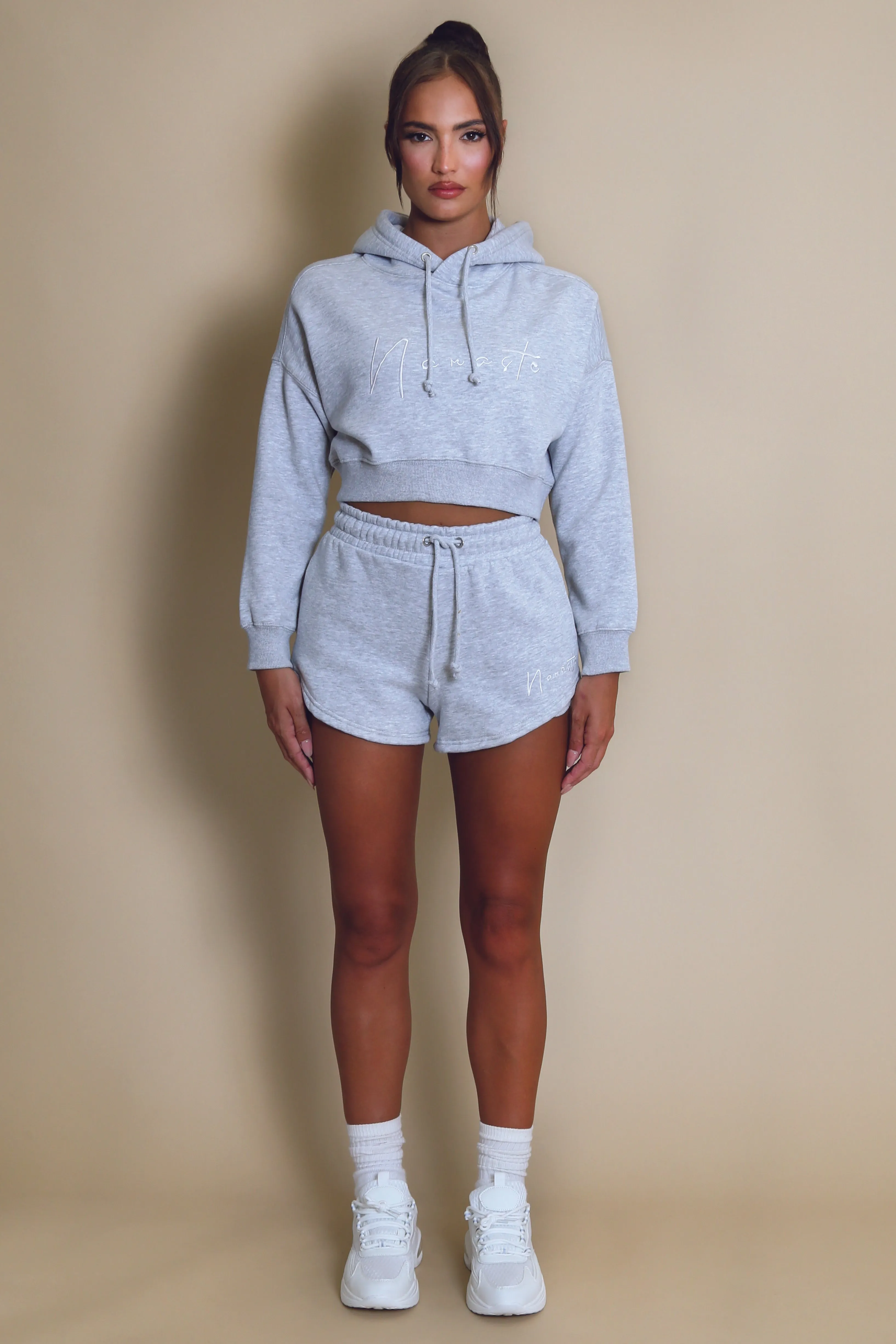 Namaste Cropped Sweatshirt And Shorts Set In Grey