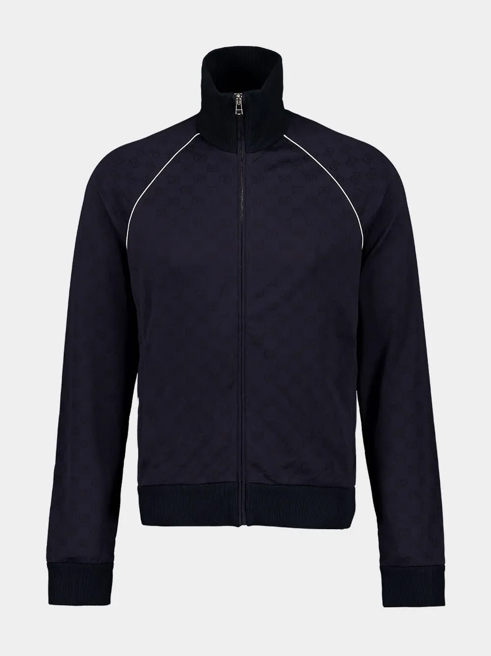 Navy Blue GG Nylon and Jersey Zip Jacket