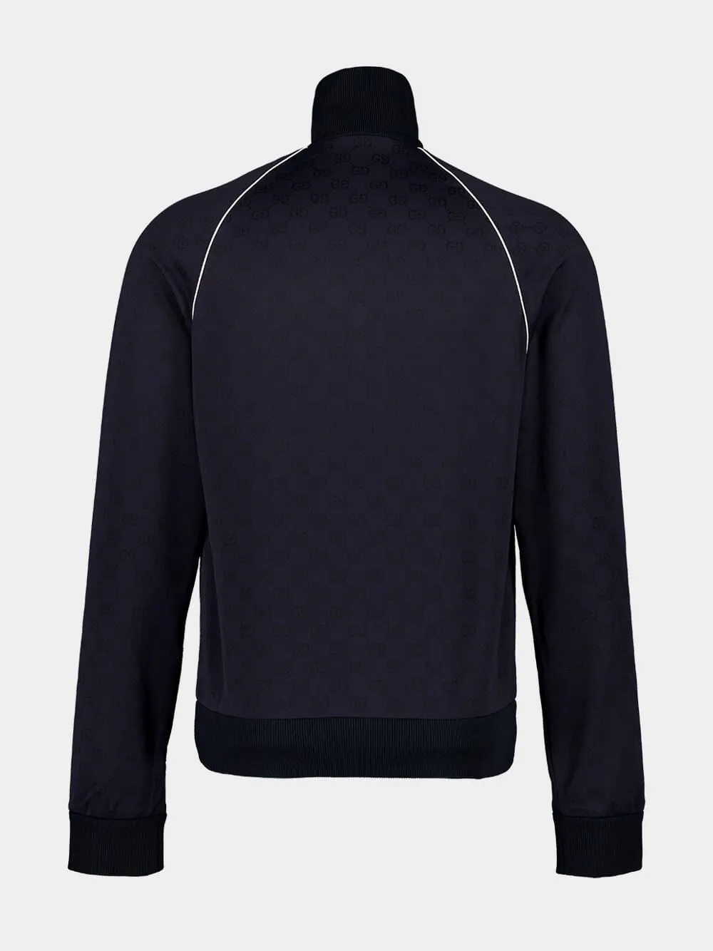 Navy Blue GG Nylon and Jersey Zip Jacket