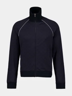 Navy Blue GG Nylon and Jersey Zip Jacket