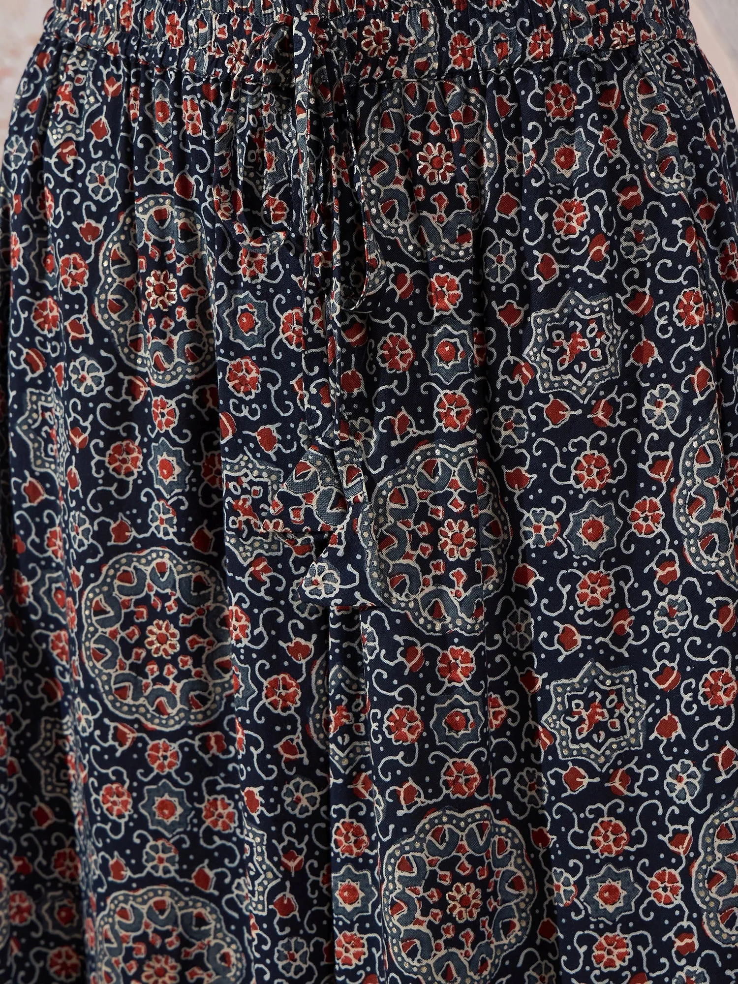 NAVY MAROON AJRAKH FR SKIRT
