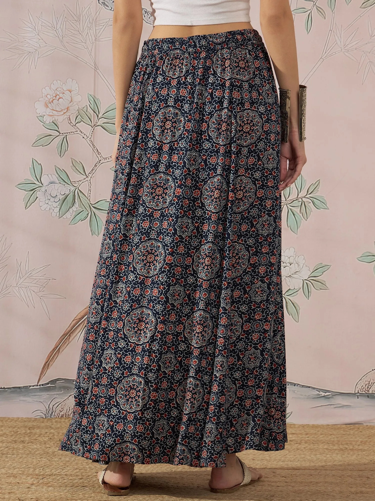 NAVY MAROON AJRAKH FR SKIRT