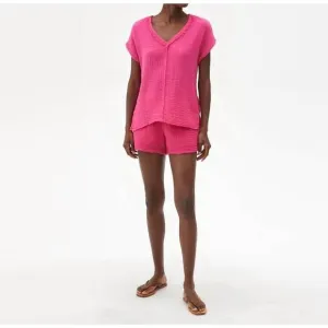 NEW MICHAEL STARS peggy cotton gauze pull on lined shorts in azalea hot pink