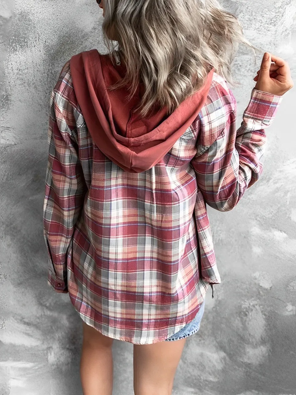 Nina - checked jacket with hood and drawstring