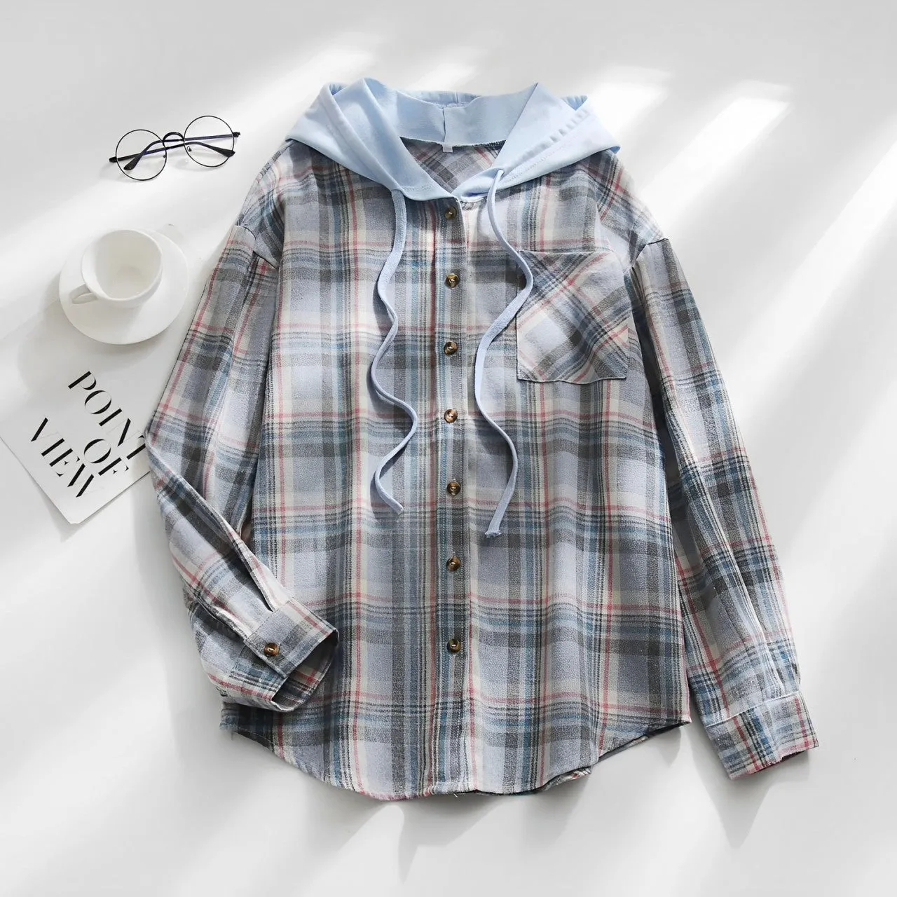 Nina - checked jacket with hood and drawstring