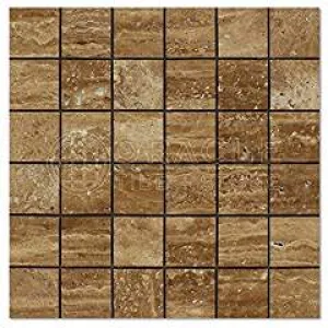 Noce Vein-Cut Travertine 2 X 2 Mosaic Tile, Polished (LOT of 5 SHEETS)