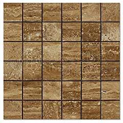 Noce Vein-Cut Travertine 2 X 2 Mosaic Tile, Polished (LOT of 5 SHEETS)