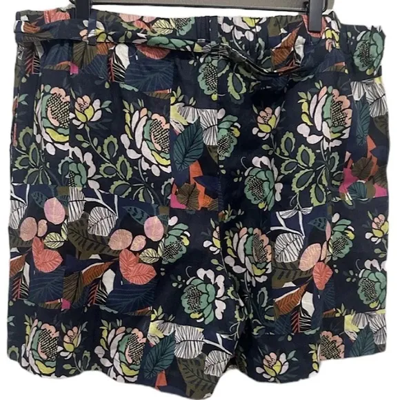 NWT Johnny Was Shorts Women's 100% Linen Patricia Easy Boho Floral Belted SZ XL